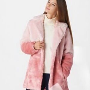 Isaac Mizrahi Live! Pink Ombré Fauz Fur Coat, 16, NWT
